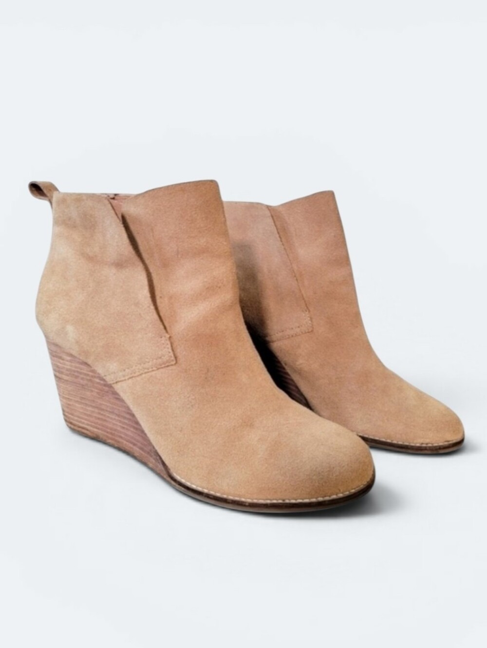 Lucky Brand Womens Yoniana Beige Suede Booties Stacked Wedge Boots Size 10